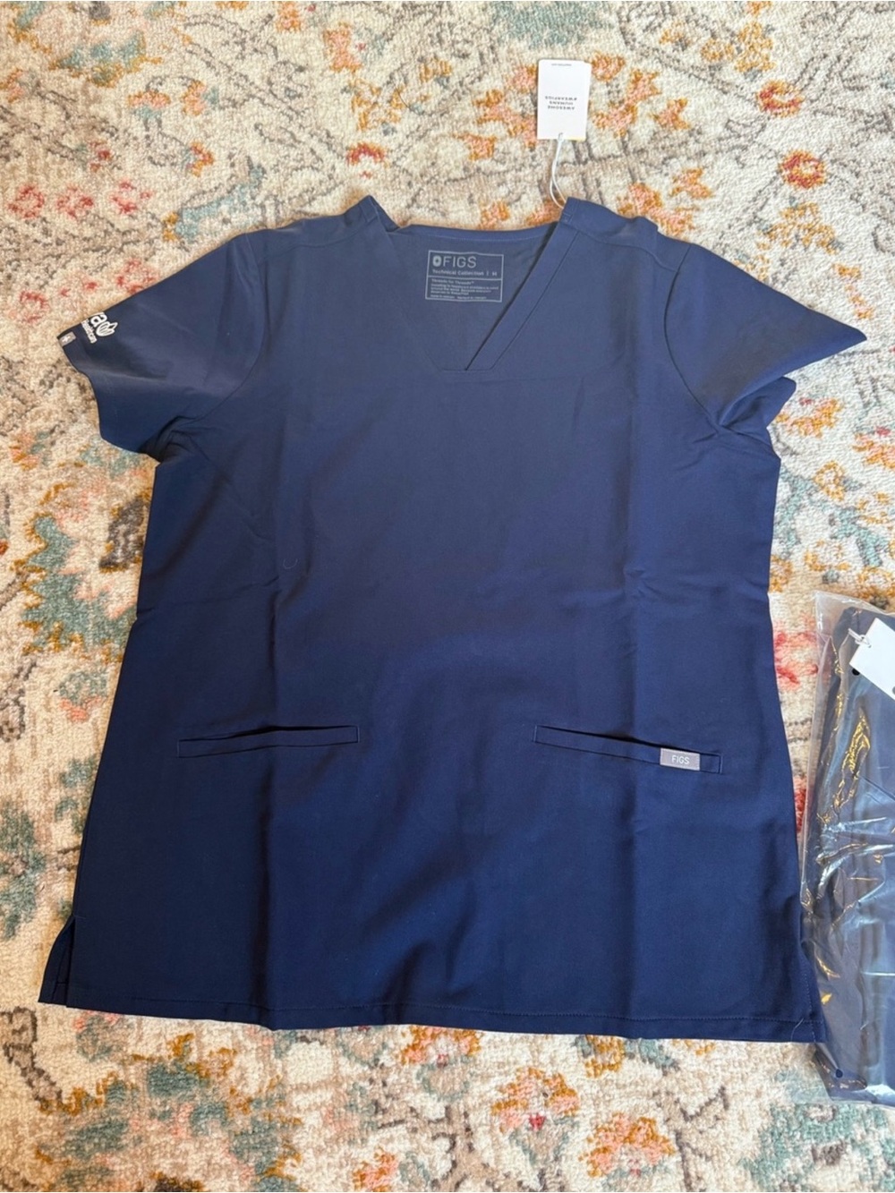 Figs Navy V-Neck Medical Scrub Top